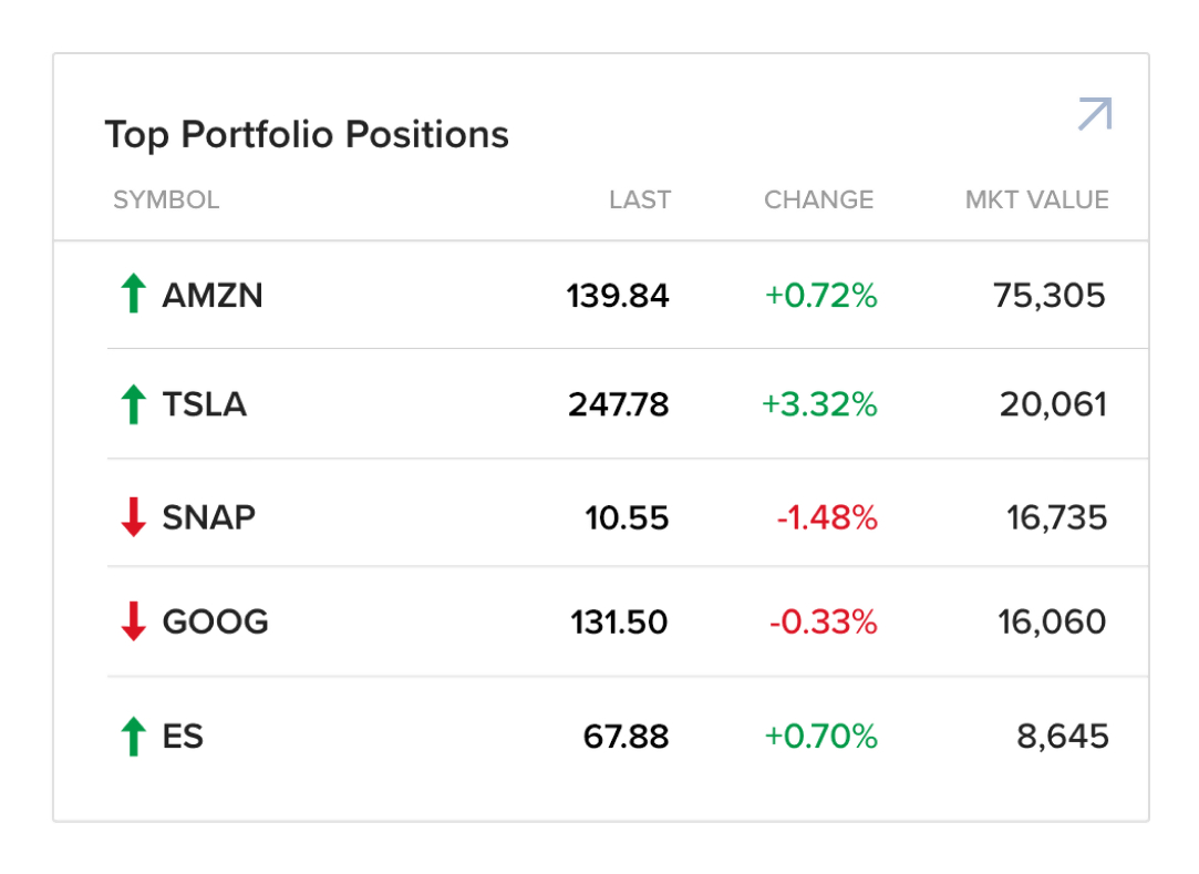 Client Panel User Interface Listing Top Portfolio Positions